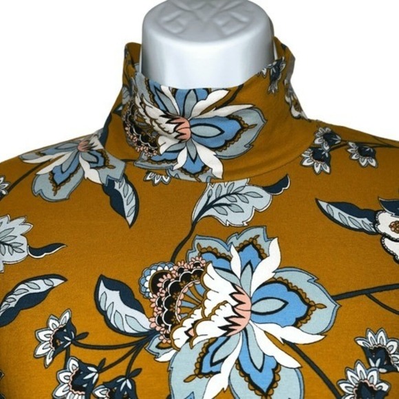 ANTHROPOLOGIE MAEVE Goldenrod Yellow Floral L/S CottonTurtleneck EUC Small - Picture 3 of 7